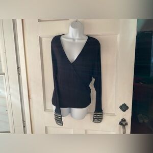 Black wrap top long sleeve with detail cuffs